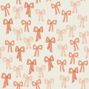 Retro Coquette Ribbons and Bows - Medium Scale - in Coral Pink and Ivory