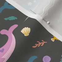 Marine life with whales, gray background