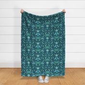 Sometimes It's OK to be Shellfish! Dark Teal Sea Green Damask with Coastal Crabs and Shrimps (Large)