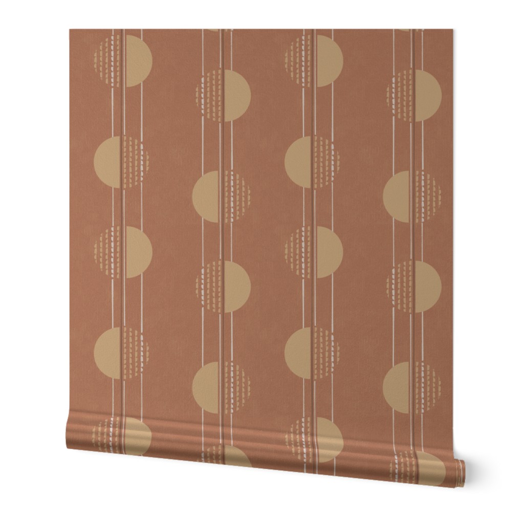 M - Warm Minimalism Boho Wheat Brown Geometric Abstract Circles and Stripes on Terracotta background