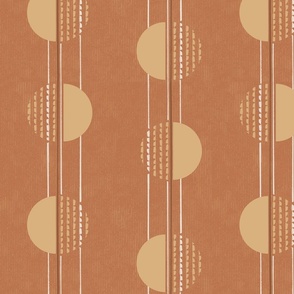M - Warm Minimalism Boho Wheat Brown Geometric Abstract Circles and Stripes on Terracotta background