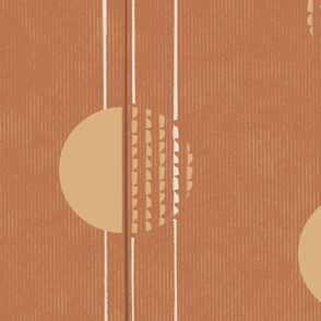 L - Warm Minimalism Boho Wheat Brown Geometric Abstract Circles and Stripes on Terracotta background