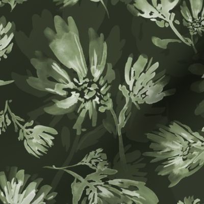 (M) Dark Sage green flowers watercolor
