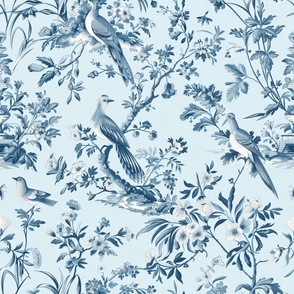 Elegant Aviary: Vintage Bluebird and Floral Tapestry