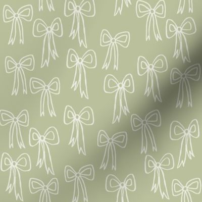 Boho Ribbons and Bows - Medium Scale - in Celadon Green and Ivory