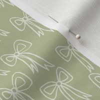 Boho Ribbons and Bows - Medium Scale - in Celadon Green and Ivory