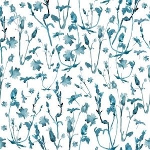 Medium Teal Silhouette Grasses / Flowers / Watercolor