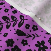 Bright Floral - Black on Raspberry