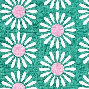 Retro Daisy Bright green Ivory pink LARGE SCALE