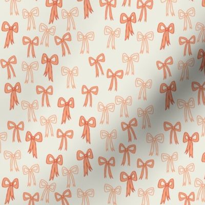 Retro Coquette Ribbons and Bows - Small Scale - in Coral Pink and Ivory