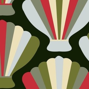 C003- Large scale Sea shells or Spanish fans -scale sea shells with bold scandi retro shapes in grey, red and green, for coastal inspired Christmas - for wallpaper, pillows, bed linen, table linen and duvet covers