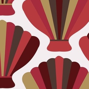 C003- Large scale Sea shells or Spanish fans in red, burgundy, antique gold and grey - for bold retro wallpaper, duvet covers, table linen and home decor. 