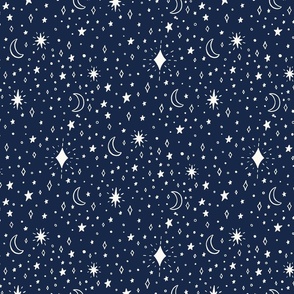 Twinkle Night Sky Stars and Moons 12in Navy