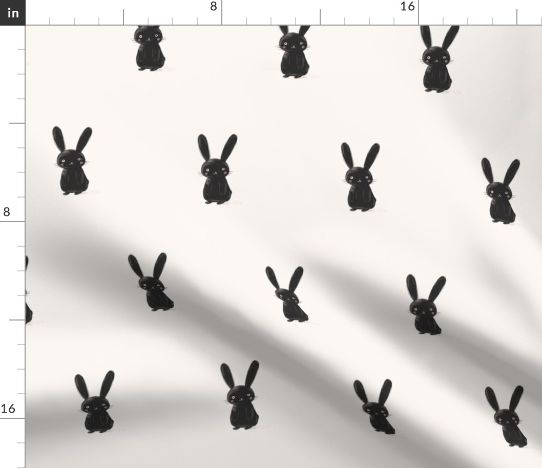 Small Midnight Rabbit Illustration - Cute Nursery Fabric