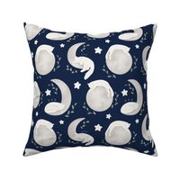 Sweet Dreams Cats Sleeping on Moon Phases 8in Navy