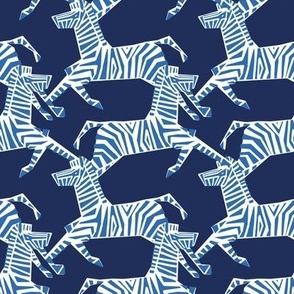 Zebra Parade - Monochrome Indigo Navy Blue and White