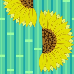 (L) Yellow Sunflower trails on green