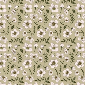 Botanical Whispers: Creamy Florals on Olive