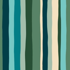 Cool Tones Hand Drawn Stripes // Medium // Blue, Green, Teal and Aqua