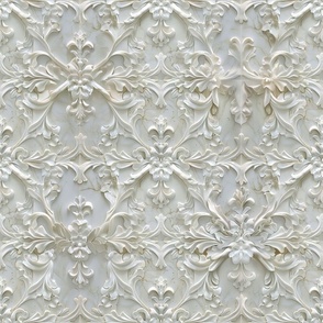 Elegant Alabaster Floral Relief Wallpaper
