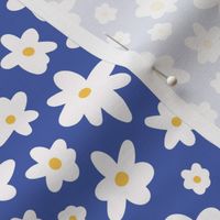 Medium  Spring white, yellow daisy on blue