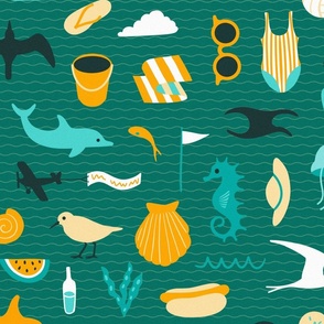 Beach Friends - graphic teal and orange