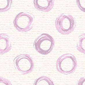 Hand drawn watercolour circles and rings – painted geometric brush strokes on a warm cream watercolour paper texture. Beige and ecru with fondant pink and candyfloss pink.