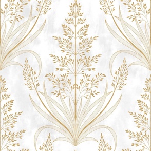 L // Golden grass - Contemporary Metallic Gold Wild Grass Pattern on white