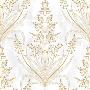 M // Golden grass - Contemporary Metallic Gold Wild Grass Pattern on white