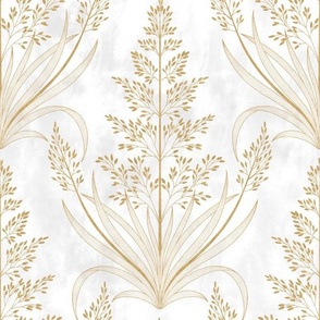 S // Golden grass - Contemporary Metallic Gold Wild Grass Pattern on white