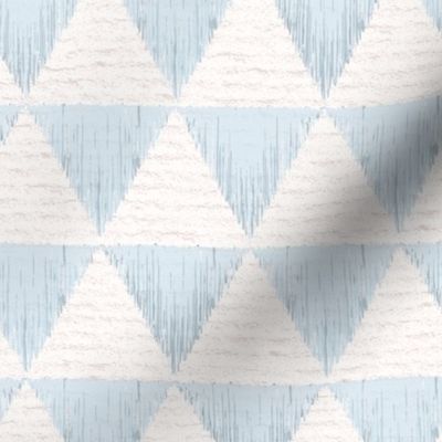 Hand drawn watercolor triangles checkerboard pattern – painted geometric brush strokes on a warm cream watercolour paper texture. Beige and ecru with thermal blue and baby blue.