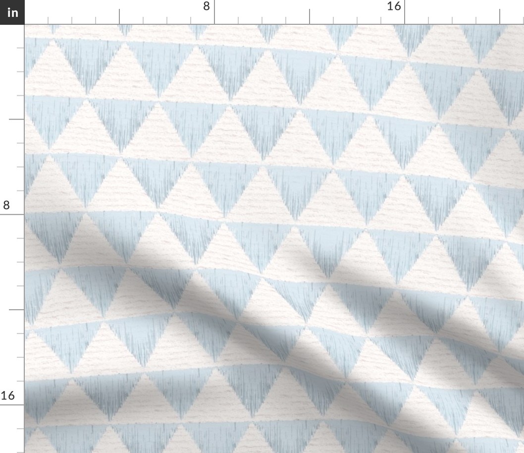 Hand drawn watercolor triangles checkerboard pattern – painted geometric brush strokes on a warm cream watercolour paper texture. Beige and ecru with thermal blue and baby blue.