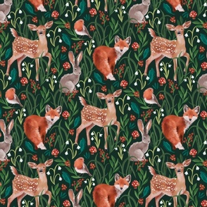 Woodland Animal Pattern (Green Background)