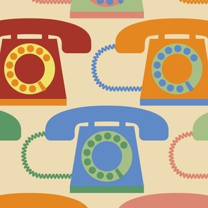 Red, orange, green, pink and blue retro phones - Large scale