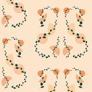 "Serenity in Shapes: Pastel Geometric Figures with Dark Plant Motif "