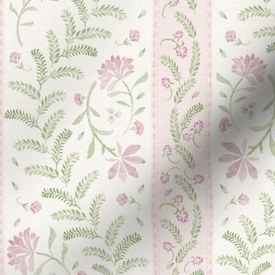 Hand-painted watercolor florals, vine leaves and zig zag stripes_soft pink green_12