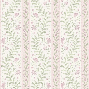 Hand-painted watercolor florals, vine leaves and zig zag stripes_soft pink green_12