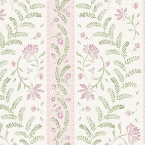 Hand-painted watercolor florals, vine leaves and zig zag stripes_ivory soft pink green_24