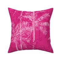 Medium Half Drop Painterly Monochrome Palm Trees in Pink Hues with Hot Pink Background