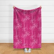 Medium Half Drop Painterly Monochrome Palm Trees in Pink Hues with Hot Pink Background
