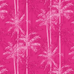 Small Half Drop Painterly Monochrome Palm Trees in Pink Hues with Hot Pink Background