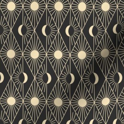 Whimsigothic Art Deco Sun and Moon | Charcoal and Beige | Small Scale