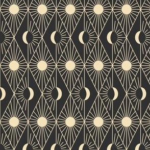 Whimsigothic Art Deco Sun and Moon | Charcoal and Beige | Small Scale