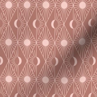 Whimsigothic Art Deco Sun and Moon | Terracota and Blush Pink | Small Scale
