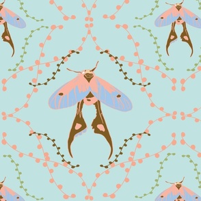 Blue Pink and Brown Butterflies on a Blue background with shapes