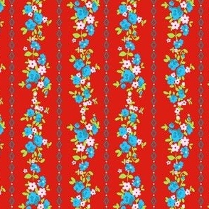Adele Floral in Red and Sky Blue (mini print)