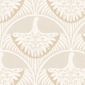 Flying birds textured linen cream gold_Large