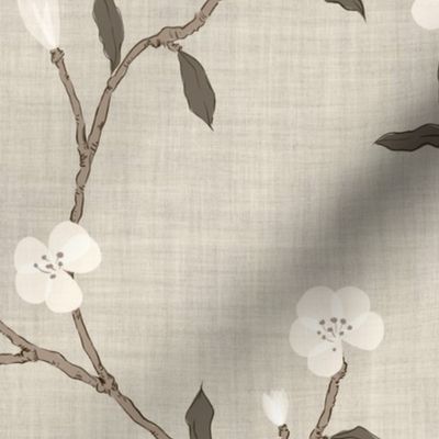 Rustic Almond Blossom Grid - Textured Chinoiserie Serenity Foliage - Large