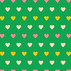 Beige-soft-pink-retro-yellow-hearts-in-rows-on-bold-retro-green-XL-jumbo