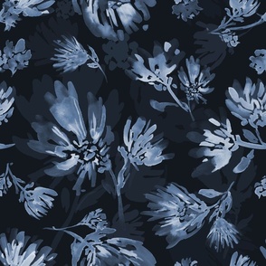 (L) Deep Navy blue flowers watercolor